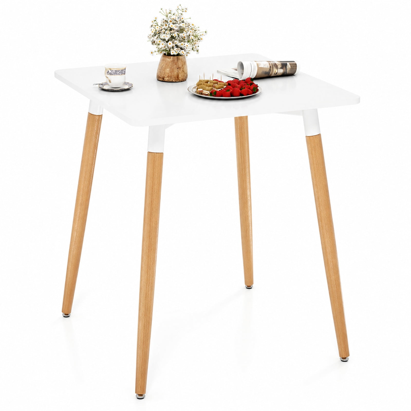 Furnibear Square Dining Table with Adjustable Foot Pads and X Shaped Structure for Small Dining Room and Kitchen Spaces, White