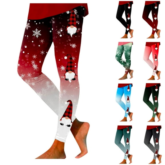 DDAPJ pyju Womens Christmas Leggings Fashion Gradient Gnome Print Holiday Bottoms Casual Skinny Tights High Waisted Stretchy Running Yoga Pants Buttery Soft Milk Silk Leggings Red M