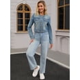 thumbnail image 3 of DARING DIVA Women's Collarless Button Down Long Sleeve Denim Jacket M Vintage Blue, 3 of 7