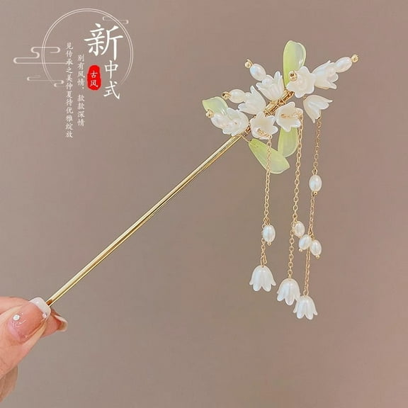 Elegant Chinese Style Hair Accessory Romantic Enameled Flower Tassel Hair Clip Alloy Jewelry Hairpin For Women Fashion Hairpin