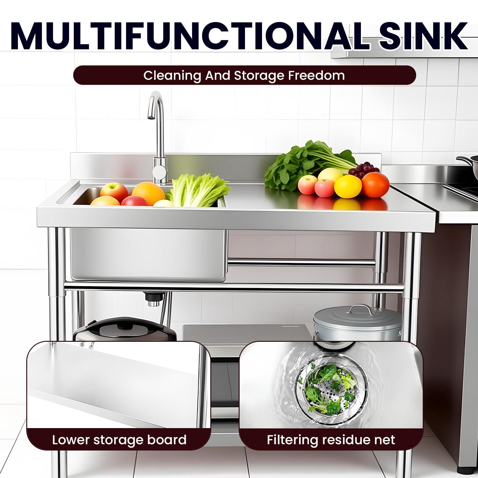 Tanfengu 31.5in Stainless Steel Kitchen Sink, 24x18in Single Bowl Sink, 8in Thick Drop In Washing Sink for Kitchen Food Cleaning & Daily Washing