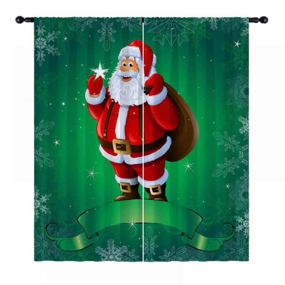 2 Panels /Set 3D Merry Christmas Window Curtain Santa Claus Hanging Drapes Xmas 