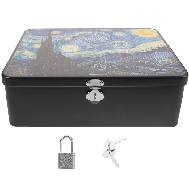 Caja de almacenamiento decorativa de hojalata, soporte de hojalata, contenedor de escritorio de hojalata con cerradura