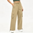 thumbnail image 4 of Hvogkswy Cargo Pants for Women Elastic Drawstring Straight Leg Loose Long Trousers Multi Pockets Solid Casual Athletic Work Pants S-3XL, 4 of 9