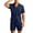 Dark Blue, variant on Bpyeka Men's Casual Two-Piece Set, Camp Collar Button-Down Shirt & Drawstring Shorts, Herringbone Jacquard Textured Co-Ord Outfit, S-2XL