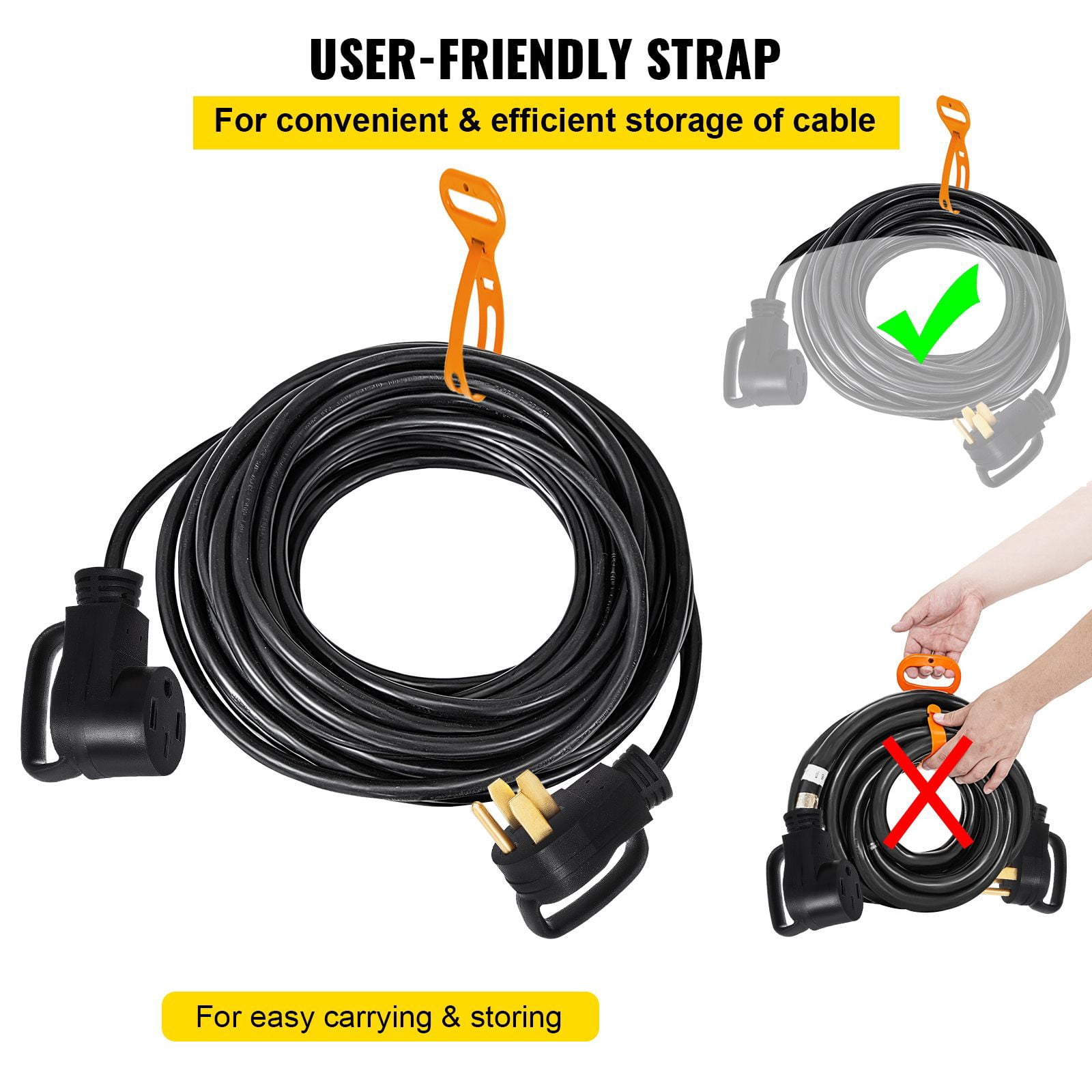 50 ft. 50 amp copper core RV extension cable, 26.5mm diameter with handle, heavy durable trailer power cord