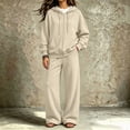 thumbnail image 6 of Szluipve Women Full Zip Hoodie 2 Piece Outfits Drawstring Long Sleeve Zip‑Up Hooded Jacket and Elastic Waist Wide Leg Pants Casual Tracksuit Loungewear Set Khaki L, 6 of 7