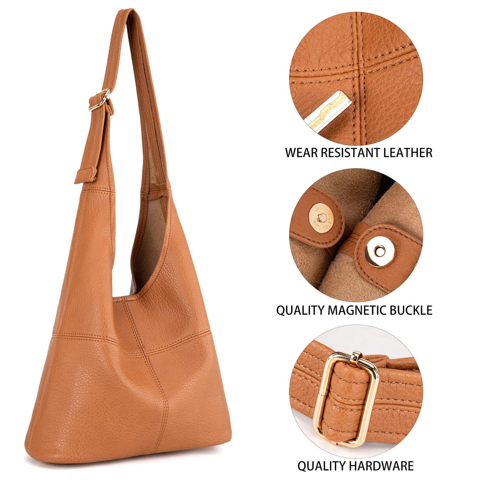 Montana West Hobo Bags Purse for Women Ultra Soft Foldable Shoulder Slouchy Handbags with Cosmetic bag, Light Brown