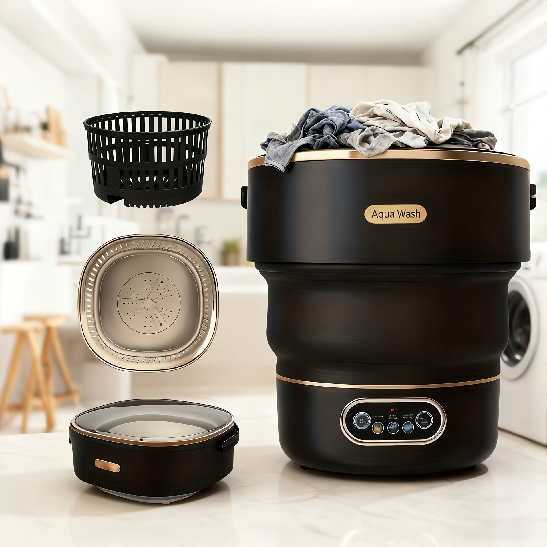 15L Foldable Portable Mini Washing Machine, Underwear & Sock Washer with Clothing Isolation, Space-Saving for Home, Travel, Apartment & RV Use