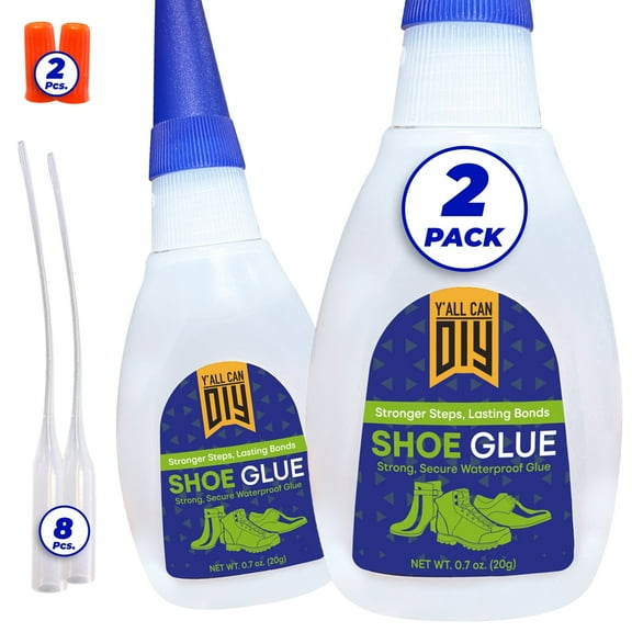 Y'ALLCANDIY Shoe Repair Adhesive, Waterproof Clear Glue, 2-Pack, 0.7 oz