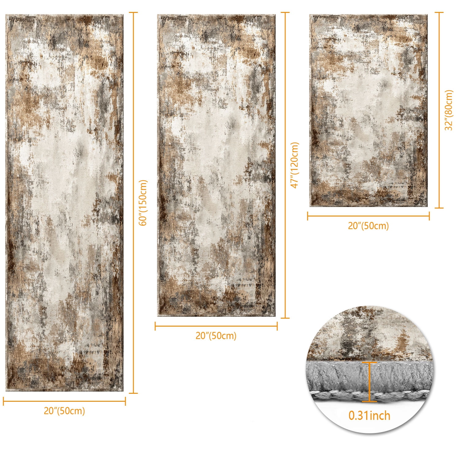 3-Piece Farmhouse Kitchen Rug Set, Washable Anti Slip Striped Floor Mats in 3 Sizes, Stain Resistant Decor Rugs for Kitchen Hallway Bathroom Home Christmas Decor