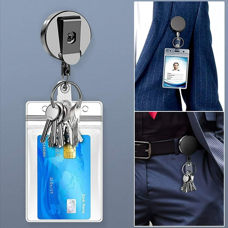 delpattern Keycard Badge Retractable, Heavy Duty Retractable Badge Holder Reel, Metal ID Badge Holder with Belt Clip Key Ring for Name Card Keychain 2
