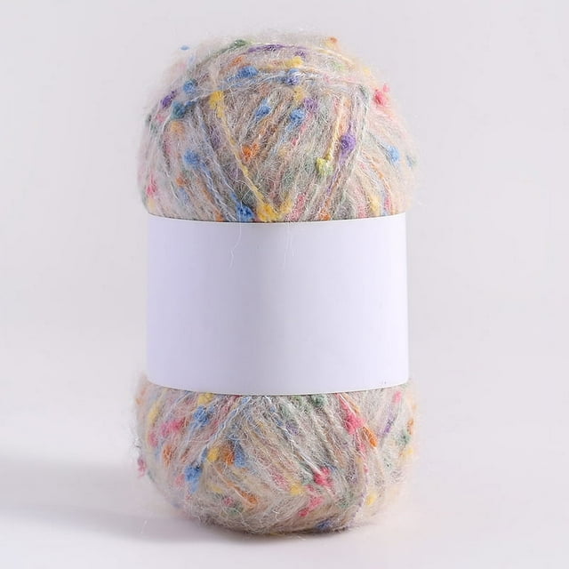 Nvzi Rollo de 50 g de hilos de mohair con puntos de colores, hilo suave para tejer a mano, crochet, para bufandas, chales y manualidades, color beige