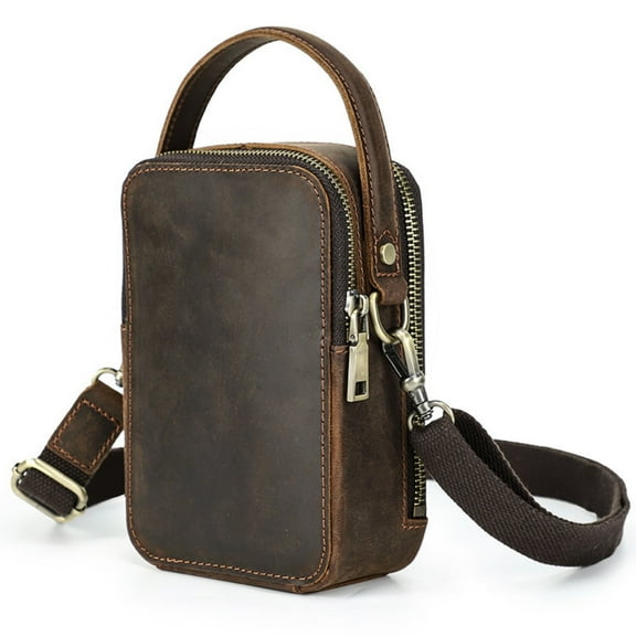 Men's Genuine Leather Zipper Wallet Phone Pouch for Travel Crossbody Bag