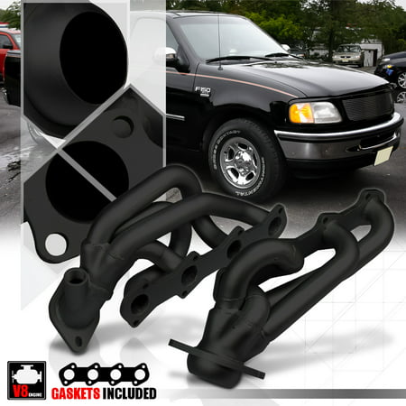 Black Painted Shorty Exhaust Header Manifold for 97-03 Ford F150/F250 5.4 330 V8 98 99 00 01