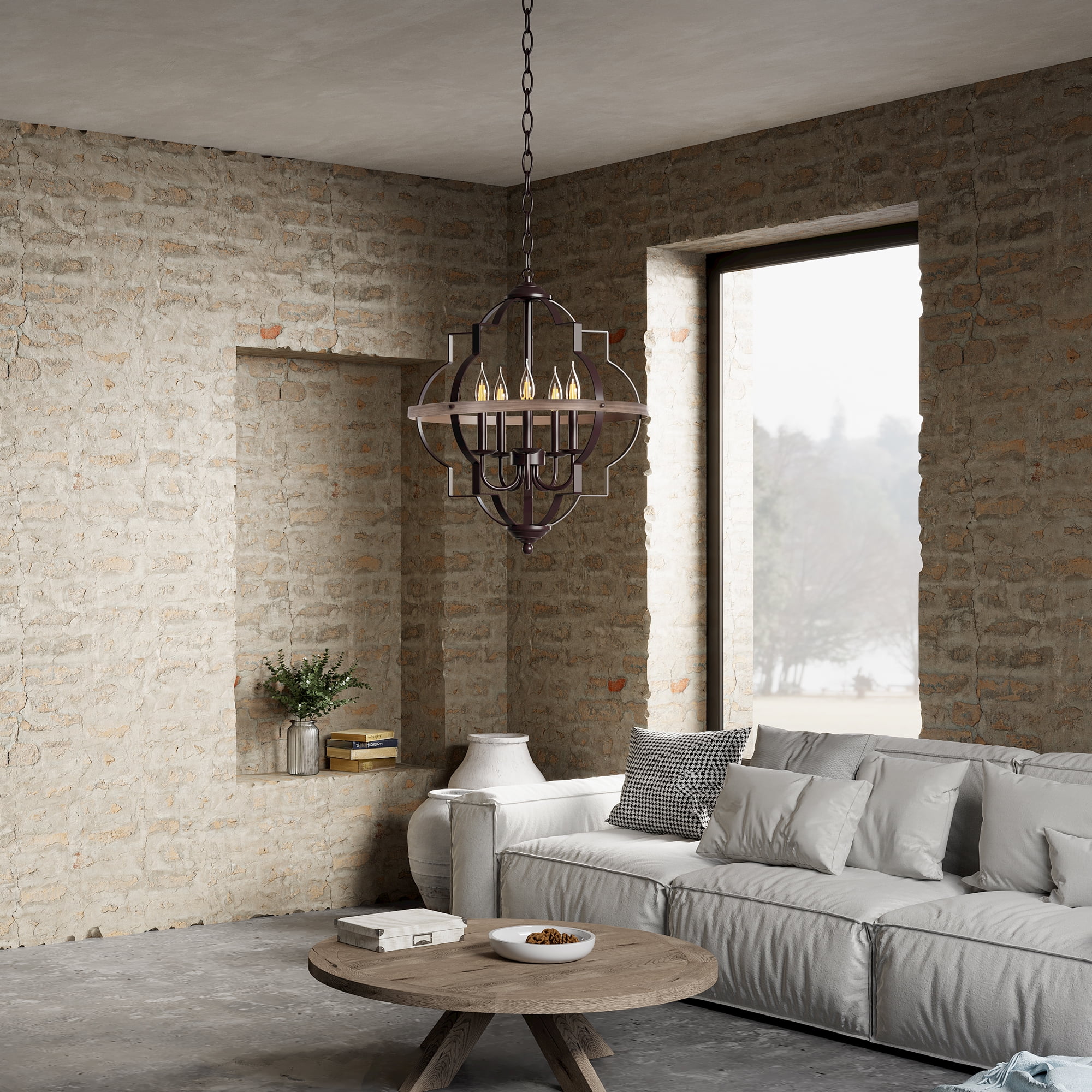 WAMPAT Industrial Pendant Lighting Fixture, Flexible Chandelier Hanging ，5 Light Ceiling Lamp
