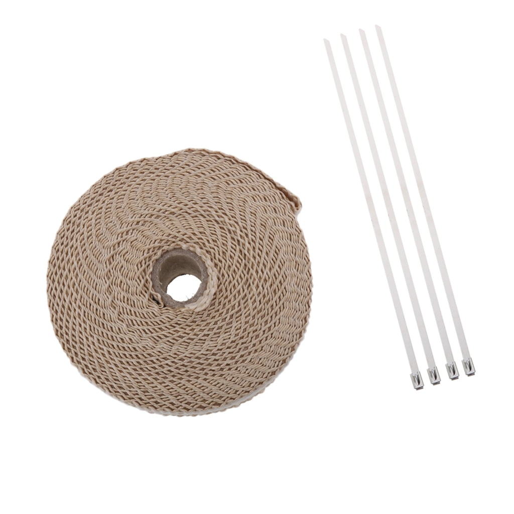 2 x 32 Yellow Exhaust Heat Wrap Roll for Motorcycle Fiberglass Heat Shield Tape with Stainless Ties 