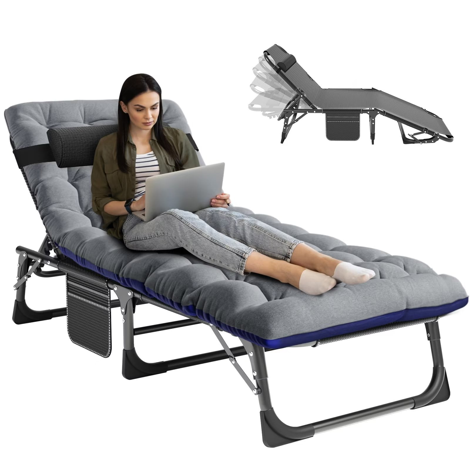 MOPHOTO Portable Folding Lounge Chair Outdoor, Adjustable Adults Patio