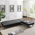 thumbnail image 2 of Sofa Bed Fabric Modern Reversible Sectional Recliner Couch Sectional Sofa Sleeper Couch Living Room Sofa Set with Wood Legs, Black, 2 of 7