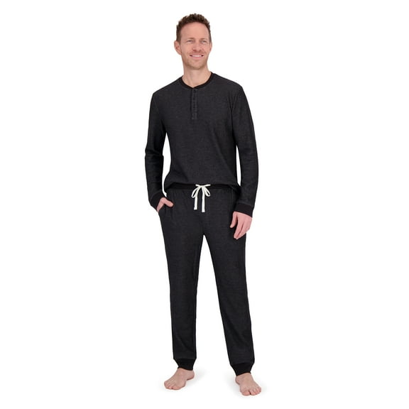 Hanes Mens Raschel Thermal Henley Pajama Top and Sleep Jogger Set, Sizes S-2XL
