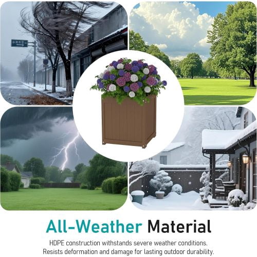 HDPE 2-in-1 Outdoor Bench with Flower Boxes, Open-Bottom Planter, Garden Patio Seating, 71 in W, Brown