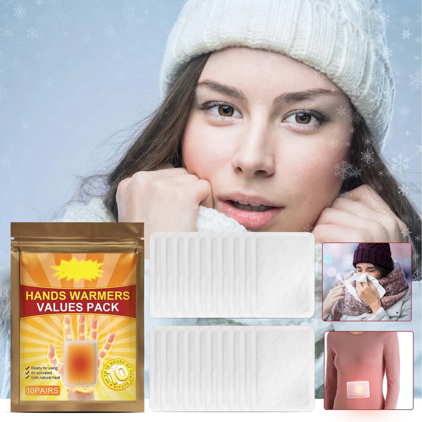 Suodoka 20-Pack Disposable Hand Warmers - Instant Self-Heating Adhesive Heat Pads, Long Lasting 10-Hour Warmth for Winter Outdoor Sports, Camping & Hunting (2pcs*10 Packs / 20 Total)