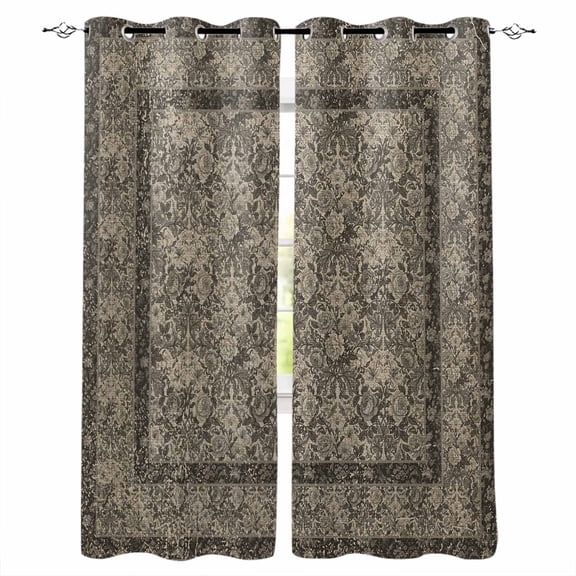 Grey Boho Black Out Curtains 54 Inch Long, Short Curtains for Small Window, Vintage Ethnic Tribe Abstract Art Floral Room Darkening Farmhouse Window Curtains for Kitchen Bedroom 42"x54" 2 Panels