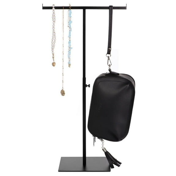 T Bar Purse Display Stand Handbag Rack,Adjustable Height Black Tabletop Hook Hanging Jewelry Stands,Stainless Steel Handbag Holder for Scarf, Necklace,Tie