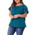 thumbnail image 4 of Agnes Orinda Women's Plus Size Work Pleated Short Sleeve Round Neck Tulip Sleeves Summer Blouses 3X Lake Blue, 4 of 6
