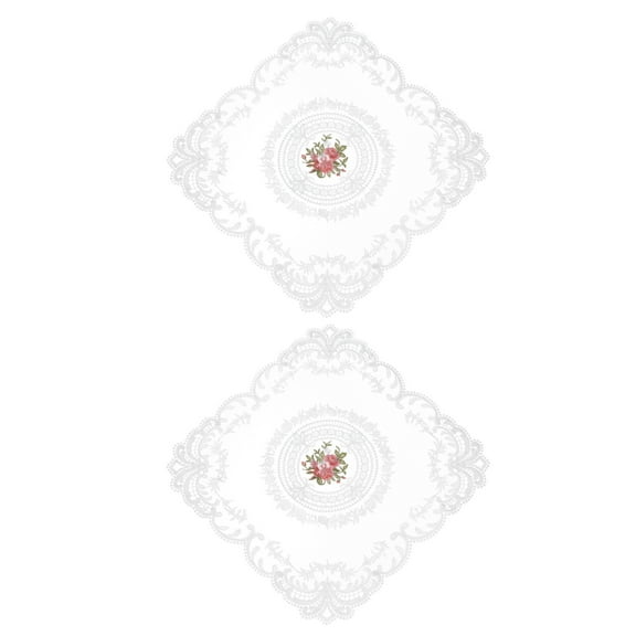 Uxcell 2Pack 12x12-in Retro Lace Placemat Square French Crochet Doilies, White