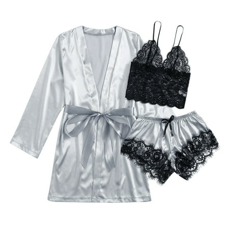 Zuwimk Womens Lingerie  Women s Satin Kimono Robe for Bridesmaid and Bride Wedding Party Getting Ready Short Robe Gray XXL