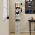 thumbnail image 2 of FFZ 73" Tall Slim Storage Cabinet 3-Tier Media 3 Drawers 2 Hooks Bookcase Display Antique White, 2 of 8