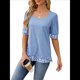 thumbnail image 1 of Camiseta de Verano para Mujer, Estilo Casual, de Corta y Cuello Cuadrado, Holgada, con Estampado de Vaca y Bloques de Color. Azul XXL, 1 of 9
