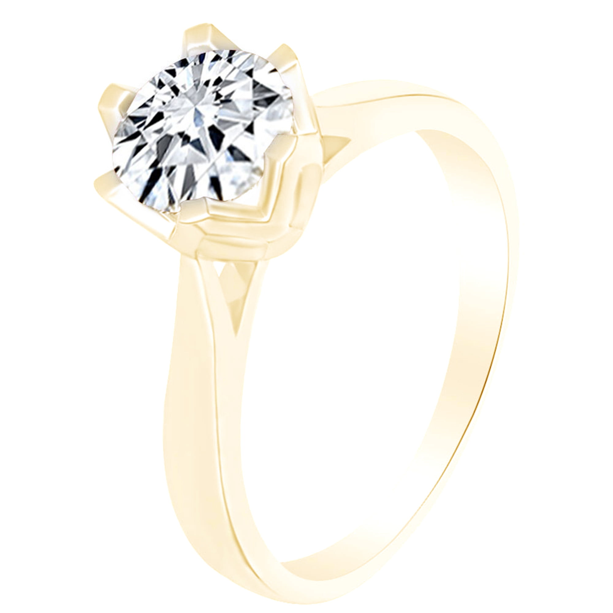 Round Cut White & Brown Cubic Zirconia Solitaire with Accent Ring in 14K Yellow Gold Over Sterling Silver 