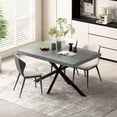 thumbnail image 6 of 55.11" -70.86" Retro Rectangular Stretch Dining Table,Dark Grey stone Top And Black Relief Plate, Black Fine Sand Cross Iron Foot Base Dining Table, With Storage Box., 6 of 7