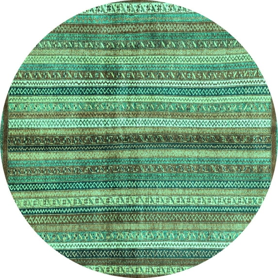 Ahgly Company Machine Washable Indoor Round Abstract Turquoise Blue Modern Area Rugs, 6' Round