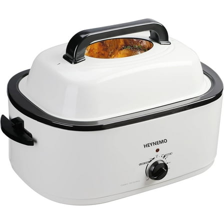 Electric Roaster Oven, 22Qt Roaster Pan, Turkey Roaster Electric, Roaster Oven Buffet, Selfbasting Lid, Removable Pan, Full-Range Temperature Control Cool-Touch Handles, White