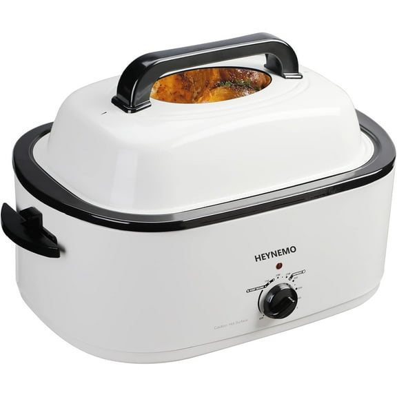 Electric Roaster Oven, 22Qt Roaster Pan, Turkey Roaster Electric, Roaster Oven Buffet, Selfbasting Lid, Removable Pan, Full-Range Temperature Control Cool-Touch Handles, White