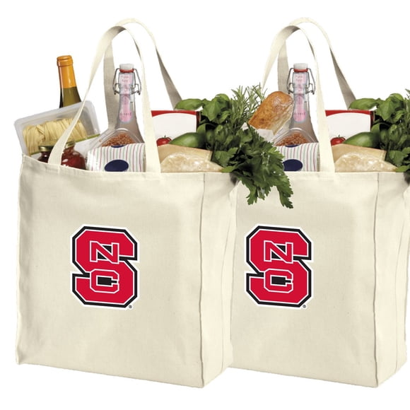 Reusable NC State Shopping Bags or NC State Wolfpack Grocery Bag 2Pc SET NATURAL COTTON