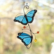 Handcrafted Butterfly Stained Glass Window Hangings, Beautiful Butterfly Stained Glass Pendant, Stained Glass Panel, for Decoration - Blue