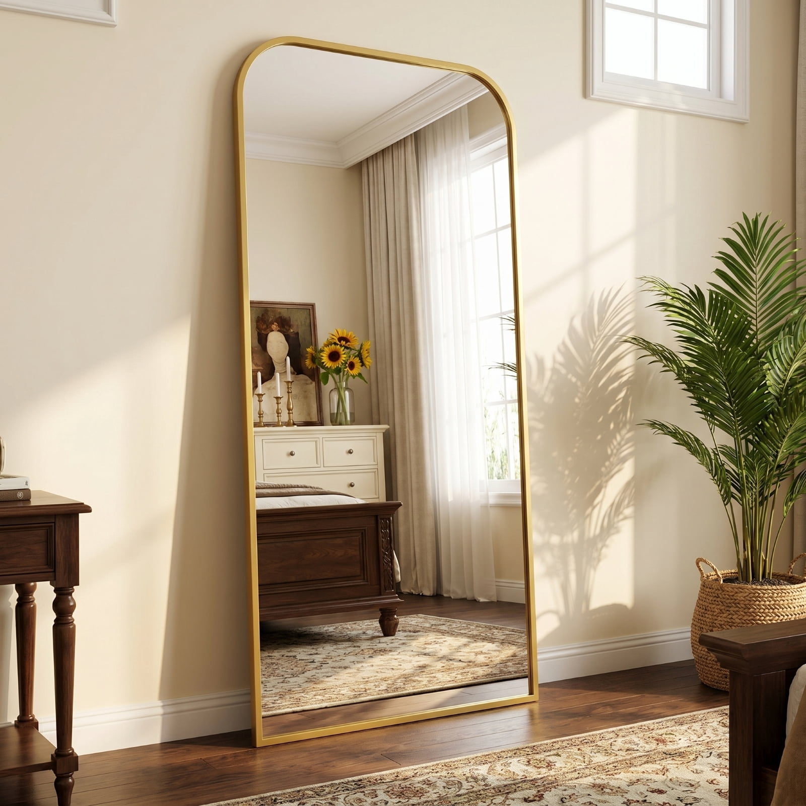 Gleamira 34"x76" Oversized Full Length Mirror Floor Mirror with Rounded Corner, Gold