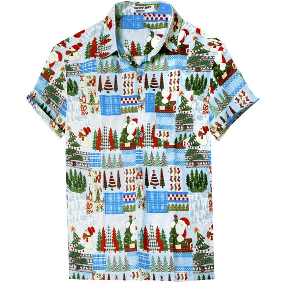 LA LEELA Men's Holiday Beach Short Sleeve Vacation Hawaii Santa Claus Party Holiday Shirt Hawaiian Christmas Tree Shirts for Men M Royal Blue Santa