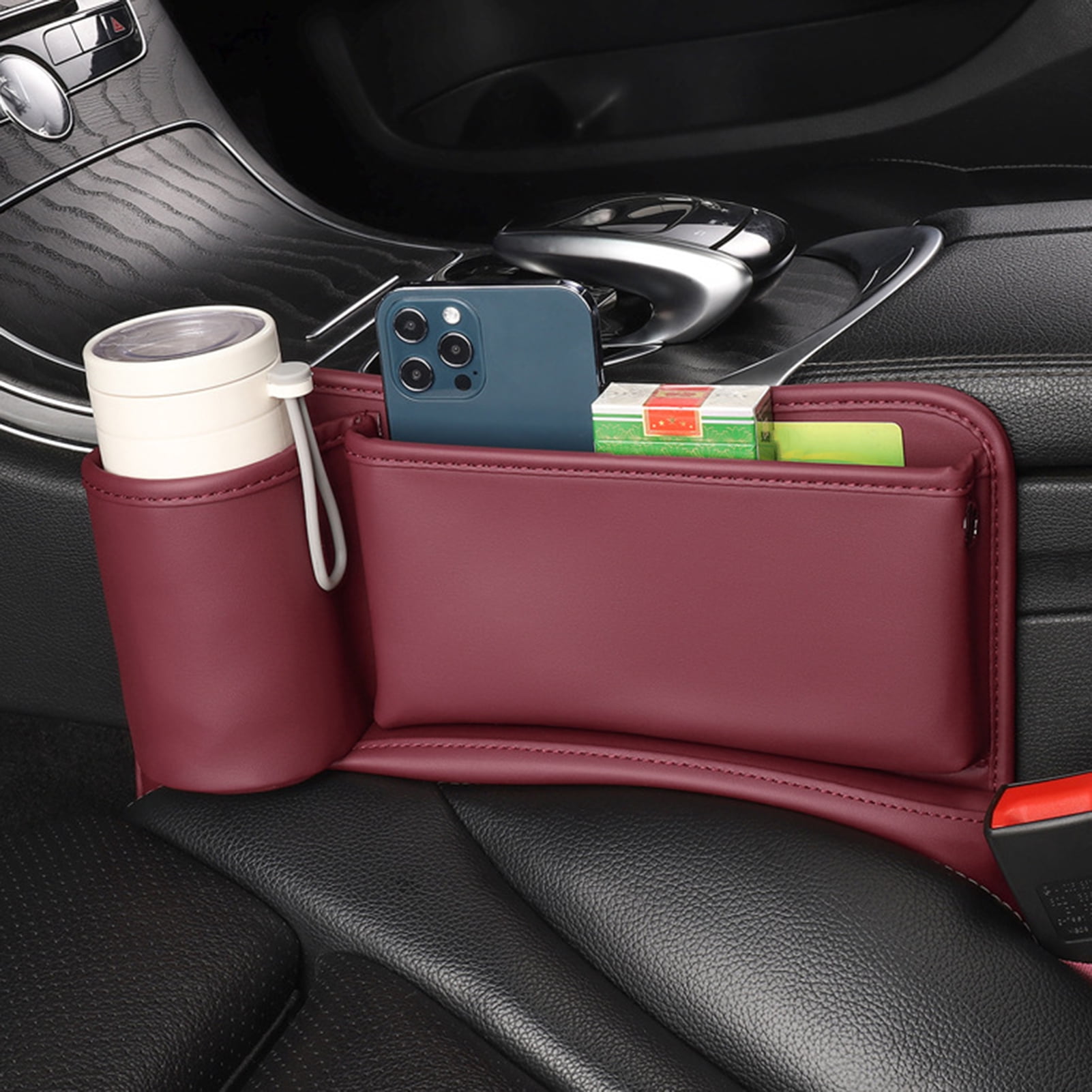 Car Seat Gap Filler Organizer, Faux Leather Side Storage Box with Cup  Holders, Car Organizer Front Seat for Holding Phone, Sunglasses