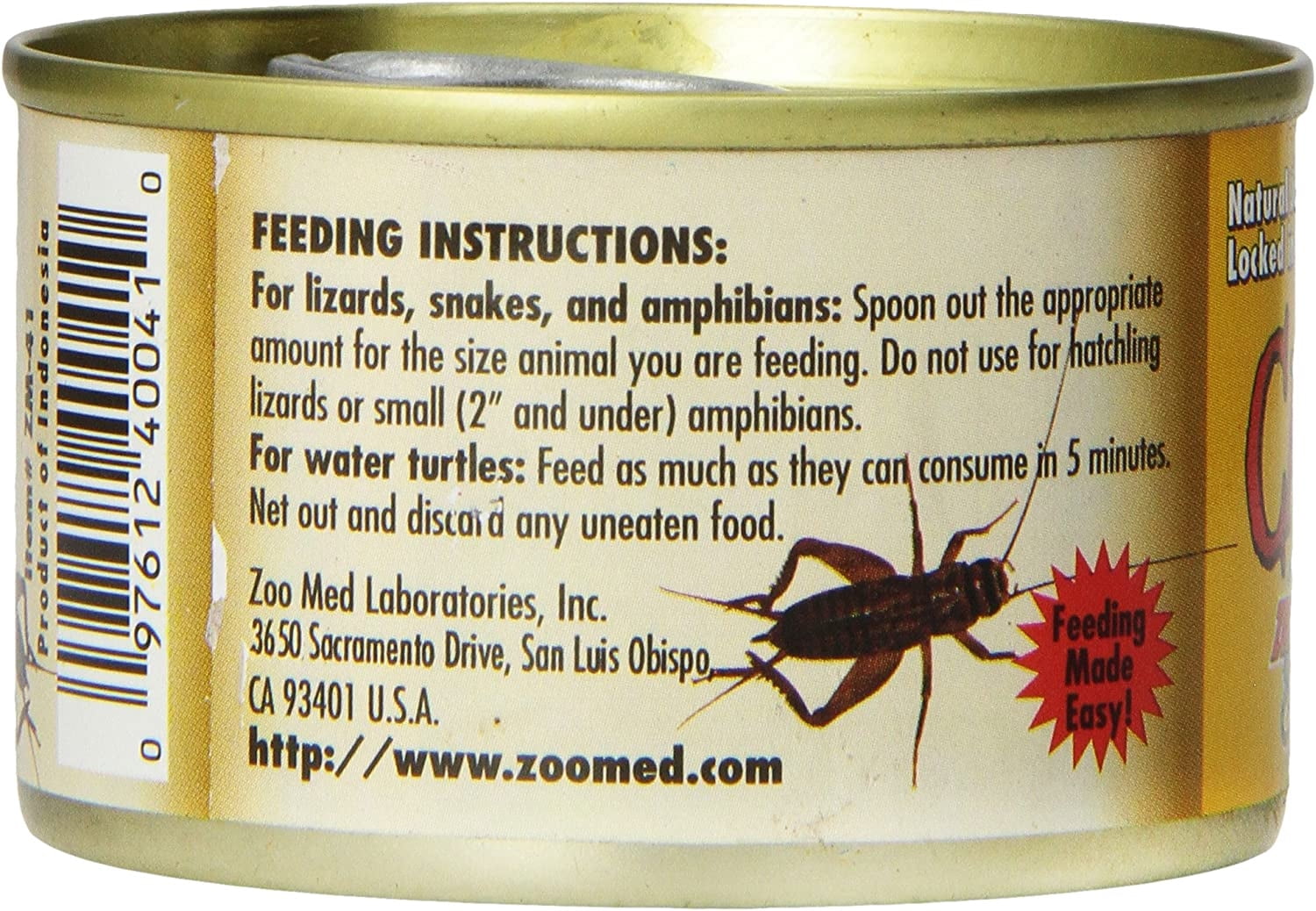 Zoo Med Can O' Crickets for Reptiles and Birds [Aquarium Carnivore Food, Marine,  Tropical Fish Food, Reptile Bearded Dragon, Crickets and Insects, Snake Food] 4.8 oz