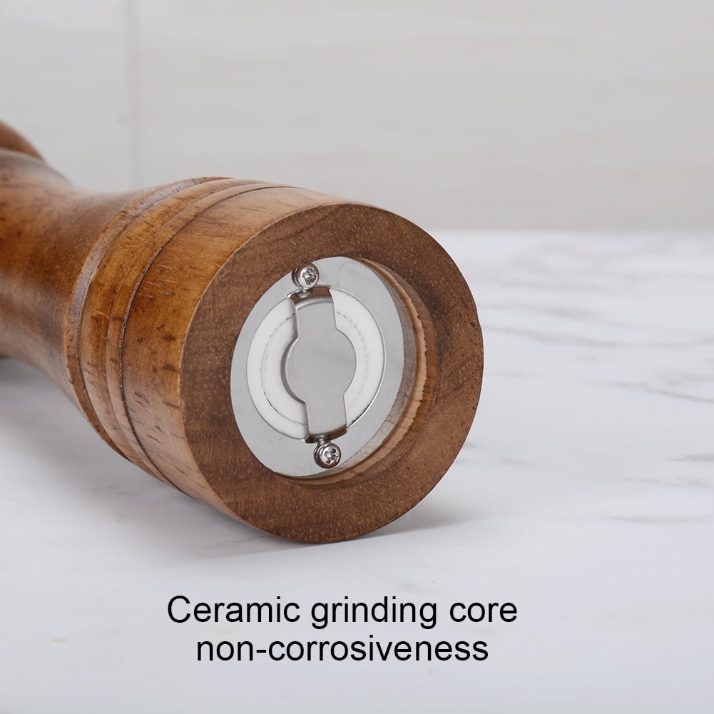 Wood Salt and Pepper Grinder Set,8” Pepper Grinders,2Pack Haomacro Manual Salt and Pepper Mill Set,Salt Shakers with Adjustable Ceramic Rotor