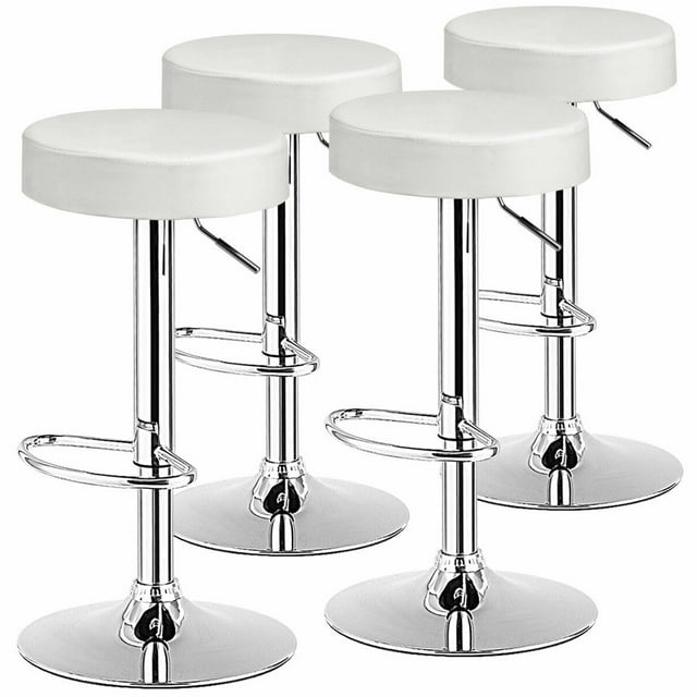 Gymax Tabouret de Bar Pivotant Réglable 4 Pcs en Cuir PU pour Comptoir de Cuisine Chaises de Bar Blanc
