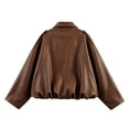thumbnail image 6 of Edvintorg Jackets for Women Drop Shoulder Cropped Leather Jacket Gathered Hem Oversized Batwing Sleeve Zip up Short Coat with Pocket Women Clothing S-L Brown, 6 of 6
