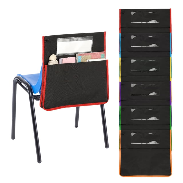 Uxcell Chair Pockets for Classroom, 6 Pack Classroom Chair Pockets Length 16.5" Width 15.4" Seat Pockets Sacks with Blank Name Slot for Classroom Chairs, Multicolor