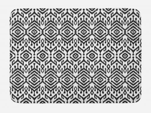 Black And White Bath Mat Monochrome Ikat Pattern Bohemian Ethnic