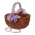 thumbnail image 1 of Cesta de flores para niña con asa, cesta de picnic portátil de imitación de ratán con flor violeta, 1 of 6